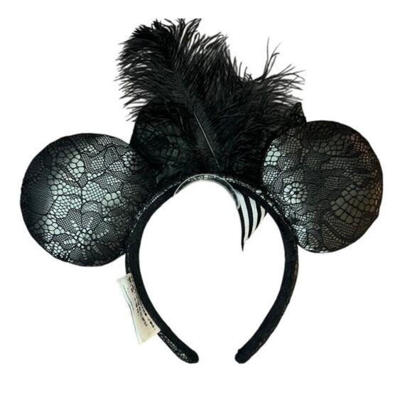 Disney Nightmare Before Christmas Jack Skellington Mouse Ears Lace Feather Bow